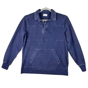 TAYLOR STITCH Distressed Blue Sweatshirt 1/4 Snap Mens 44 (L) Pockets 110%Cotton